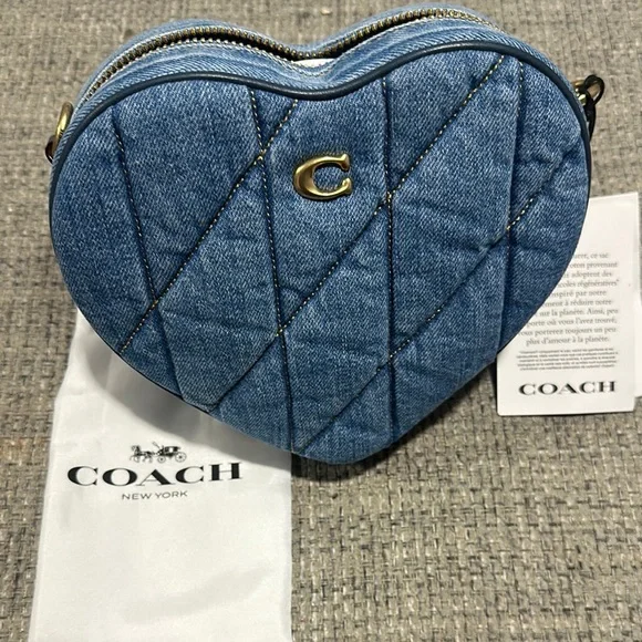 Heart-Shaped Quilted Denim Bag - Picture 1 of 8